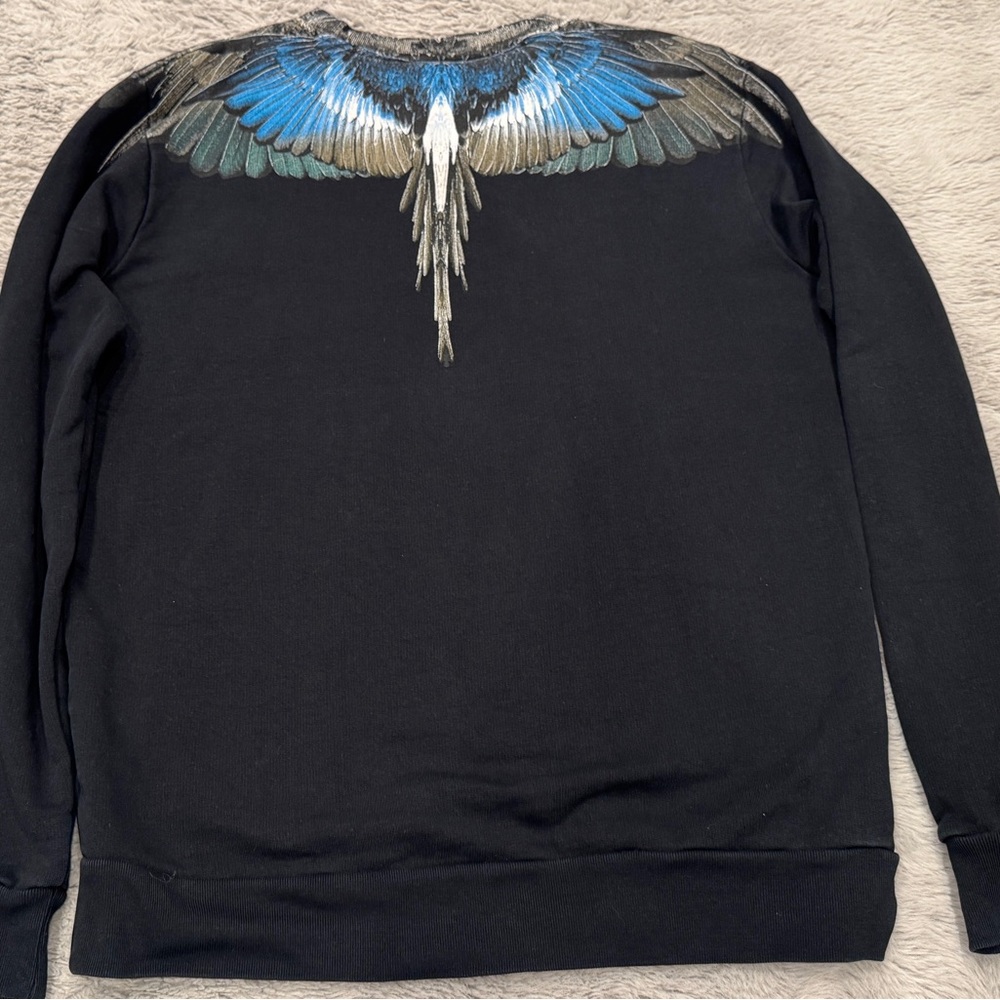 Men's Black Sweater with Blue and Gold Wing Design - Picture 2 of 2